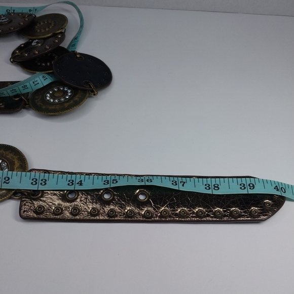 Vtg Style Boho Western Concho Belt Metallic Discs Rhinestone Studded 34-36 inch - Picture 11 of 12